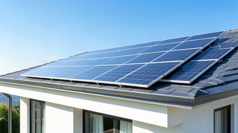 panneau solaire pour eau chaude installé sur le toit d'une maison contemporaine