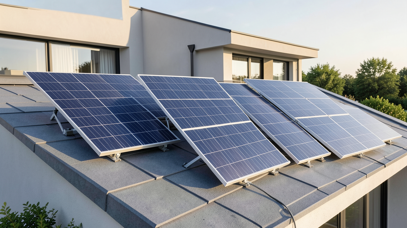 panneau solaire pour eau chaude montrant trois types de panneaux thermiques installés sur un toit de maison