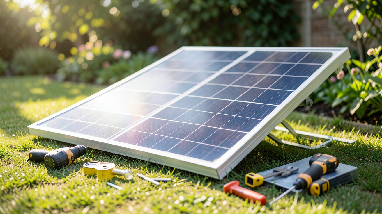 panneau solaire pour jardin installé avec outils de bricolage pour l'auto-installation