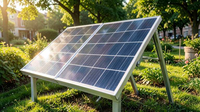 panneau solaire pour jardin installé dans un espace vert urbain