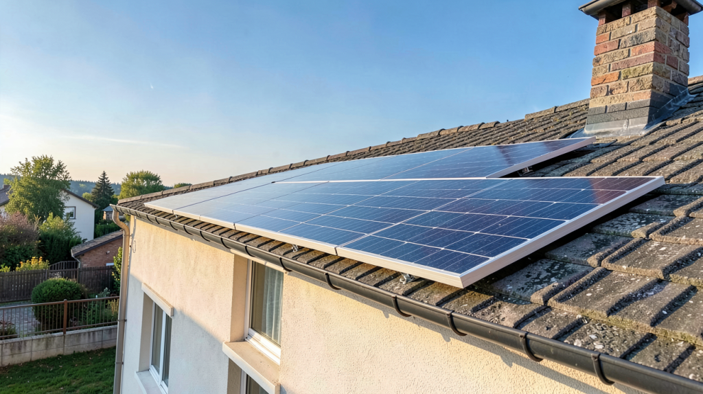 panneau solaire pour maison 50m2 installé sur un toit ensoleillé