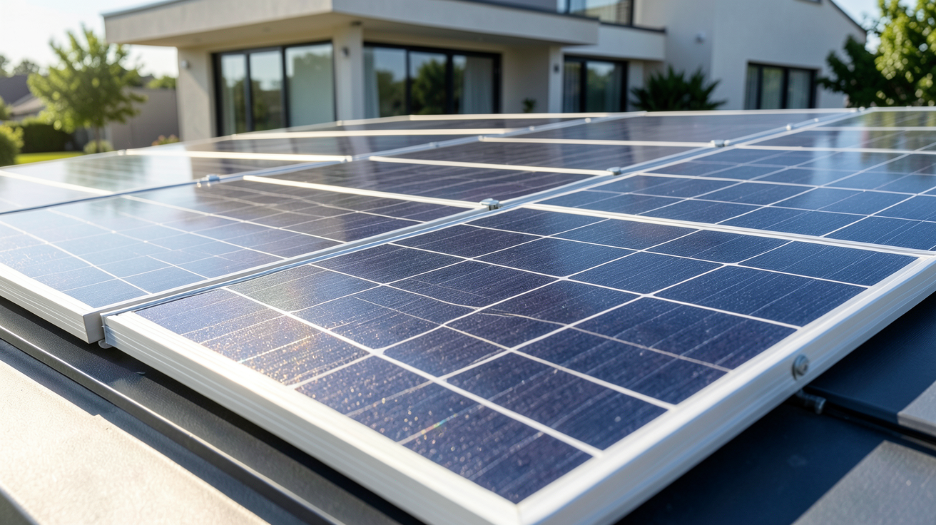 panneau solaire pour maison autonome installé sur le toit d'une résidence moderne avec une technologie de pointe