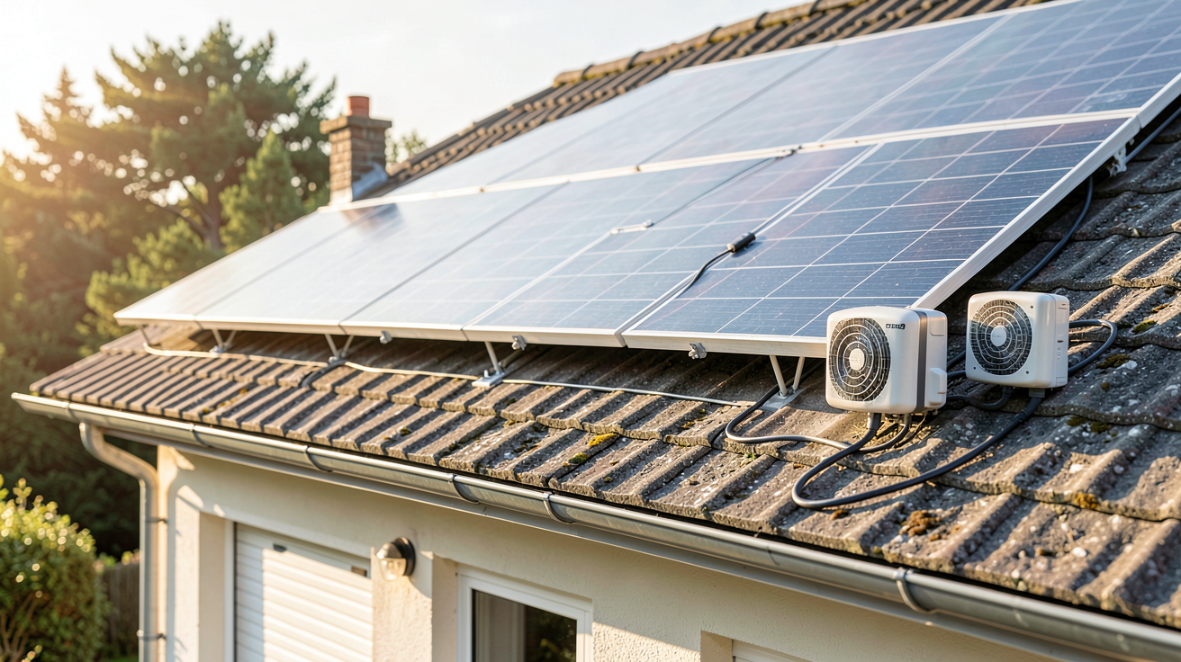 panneau solaire pour maison avec onduleur central à gauche et micro-onduleurs à droite, illustrant le choix entre les deux solutions
