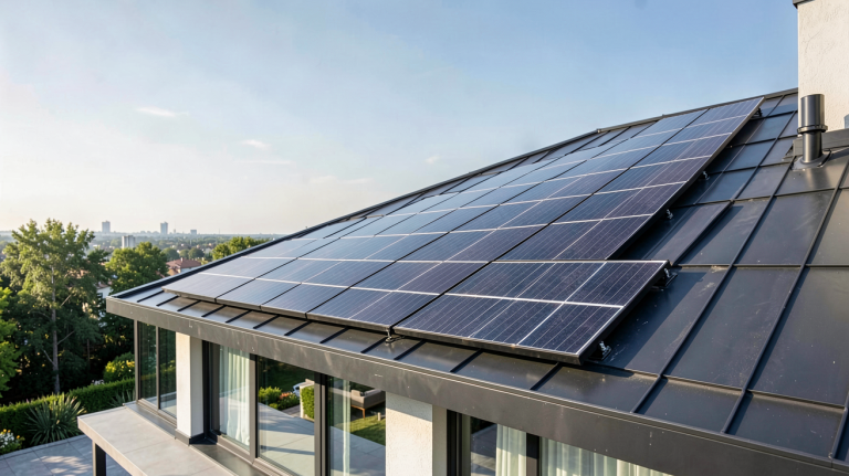 panneau solaire pour maison prix installation sur le toit d'une maison contemporaine moderne