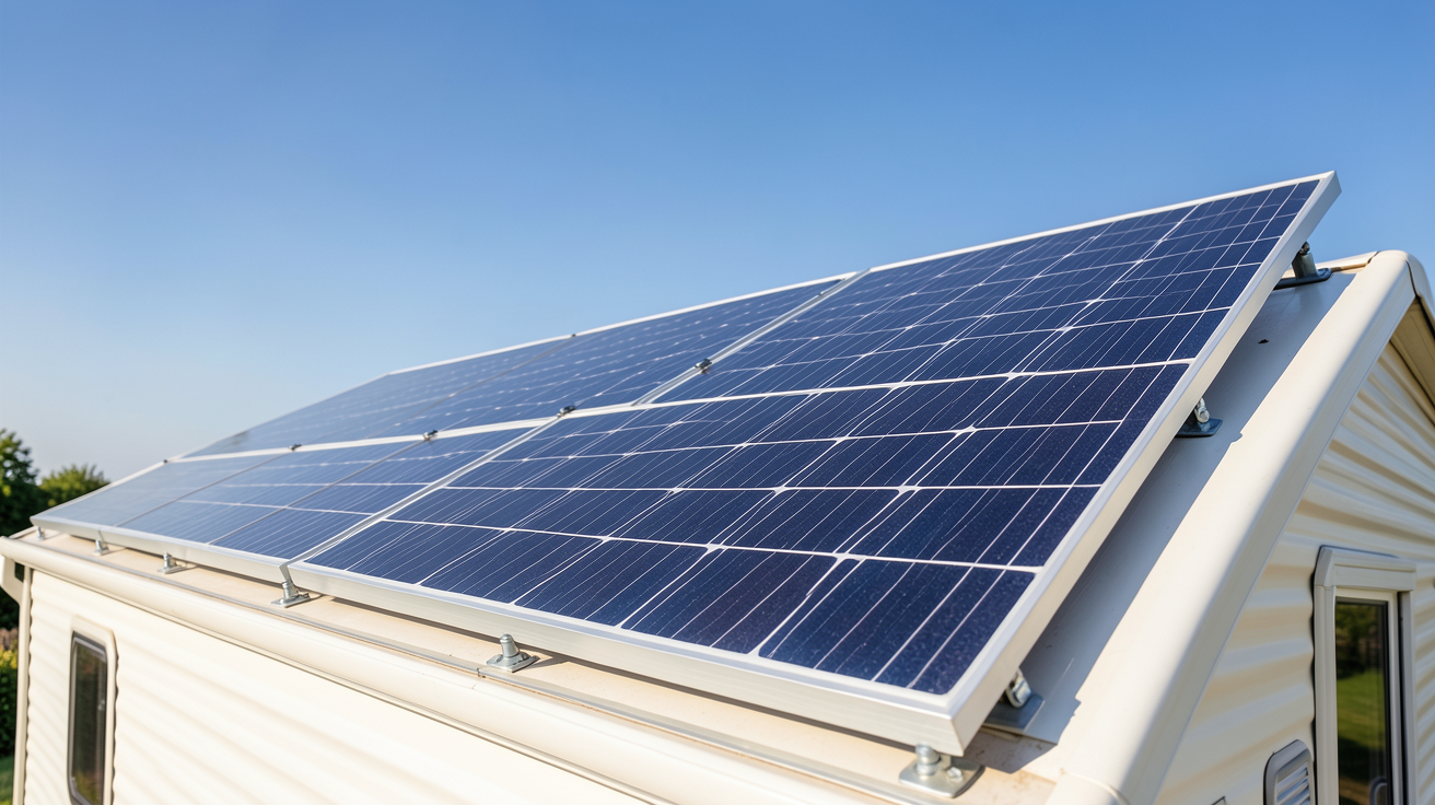 panneau solaire pour mobil home installé sur le toit d'un mobil-home pour évaluer les besoins énergétiques