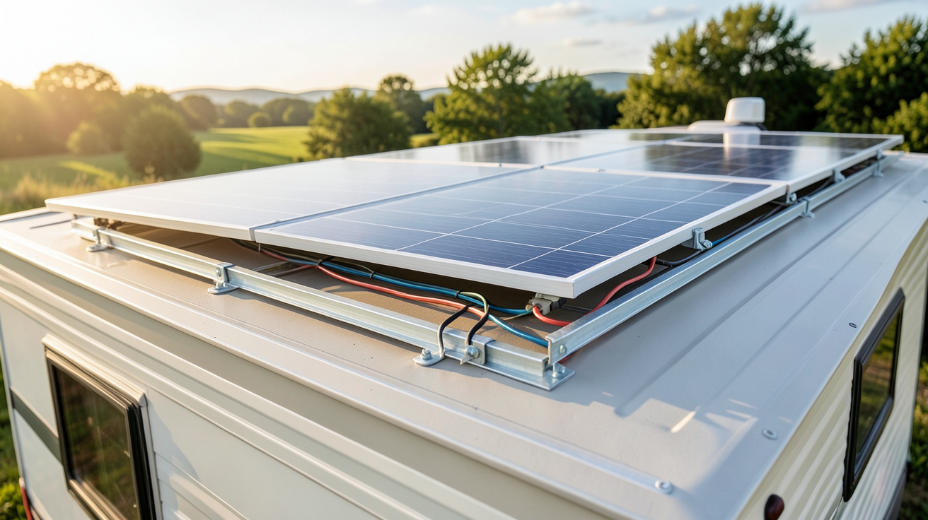 panneau solaire pour mobil home lors de l'installation étape par étape avec fixation et branchement électrique