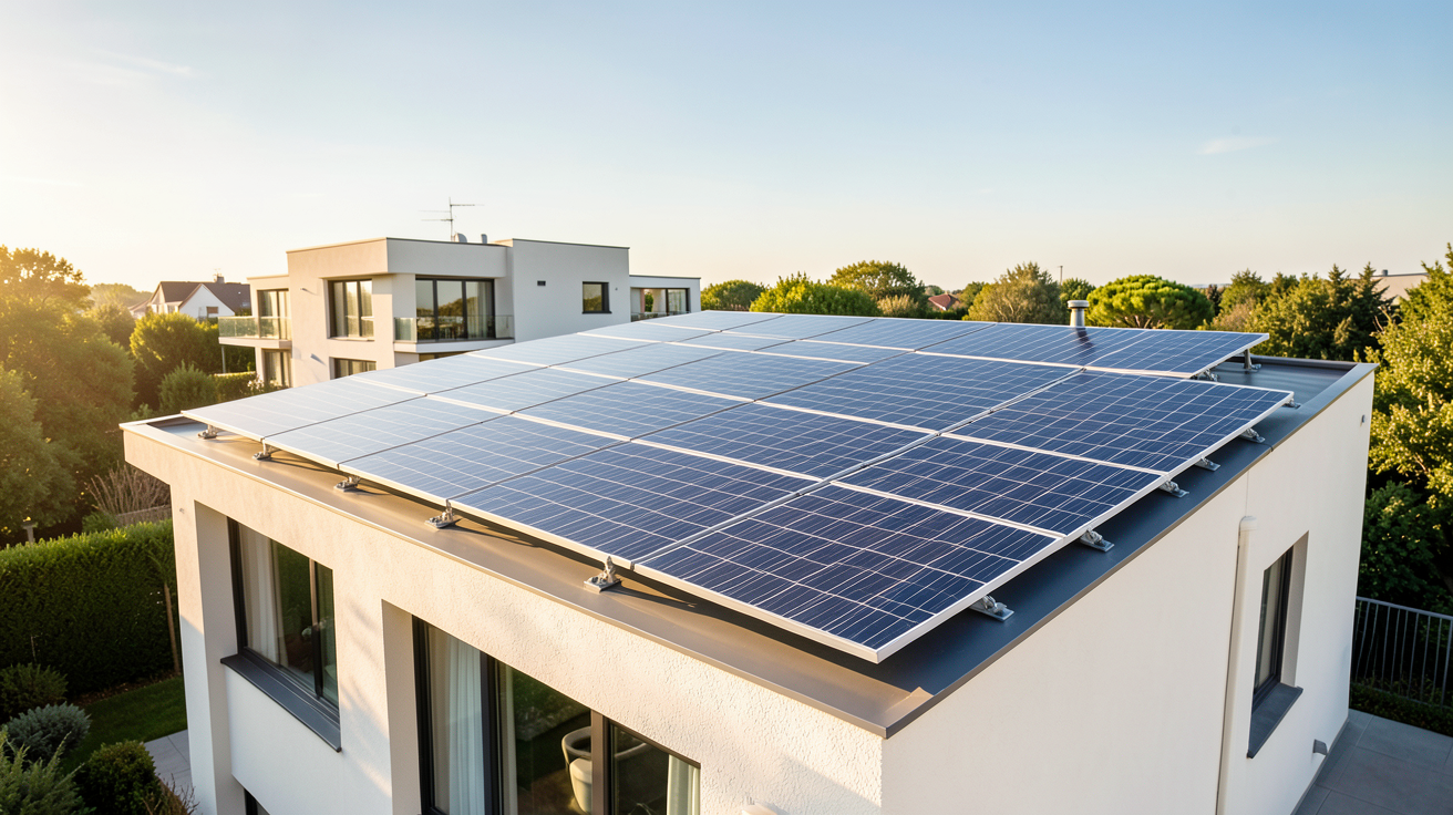 panneau solaire pour particulier installé sur le toit d'une maison contemporaine