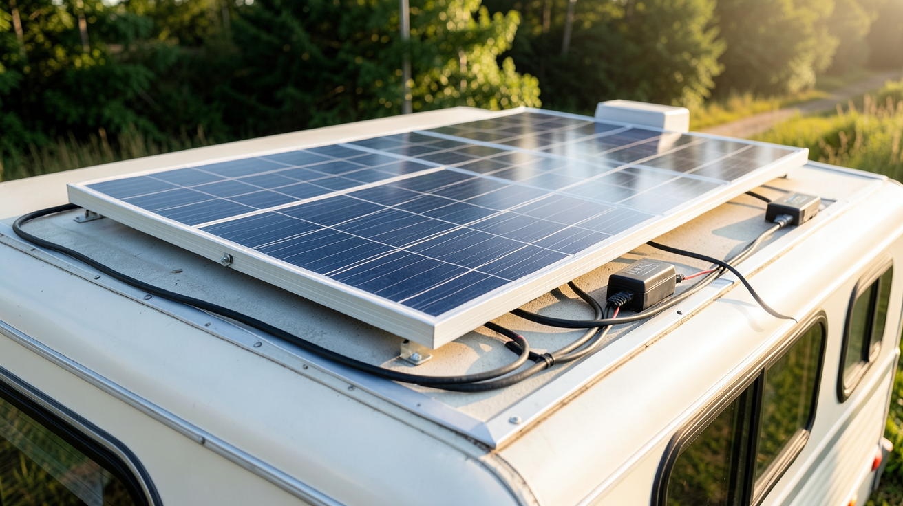 panneau solaire pour roulotte installation kit soi-même avec câbles et onduleur