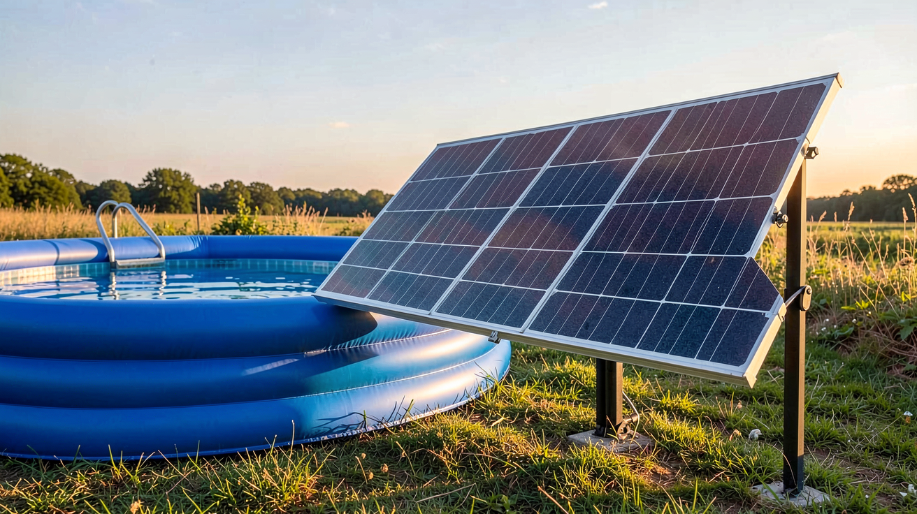 panneau solaire pour spa gonflable installé à l'extérieur pour économies d'énergie et écologie