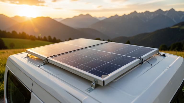 panneau solaire pour van aménagé installé sur le toit d'un véhicule équipé