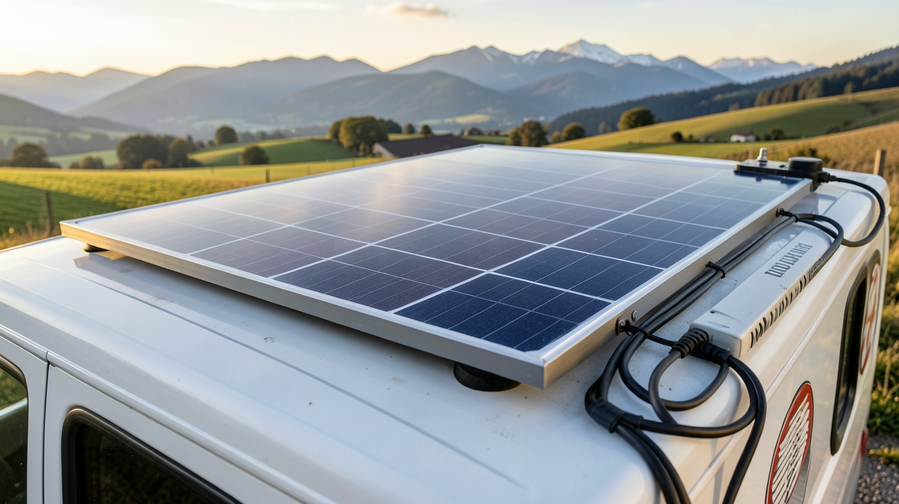 panneau solaire pour van installation guide pas à pas avec schéma sur le toit d'un fourgon aménagé