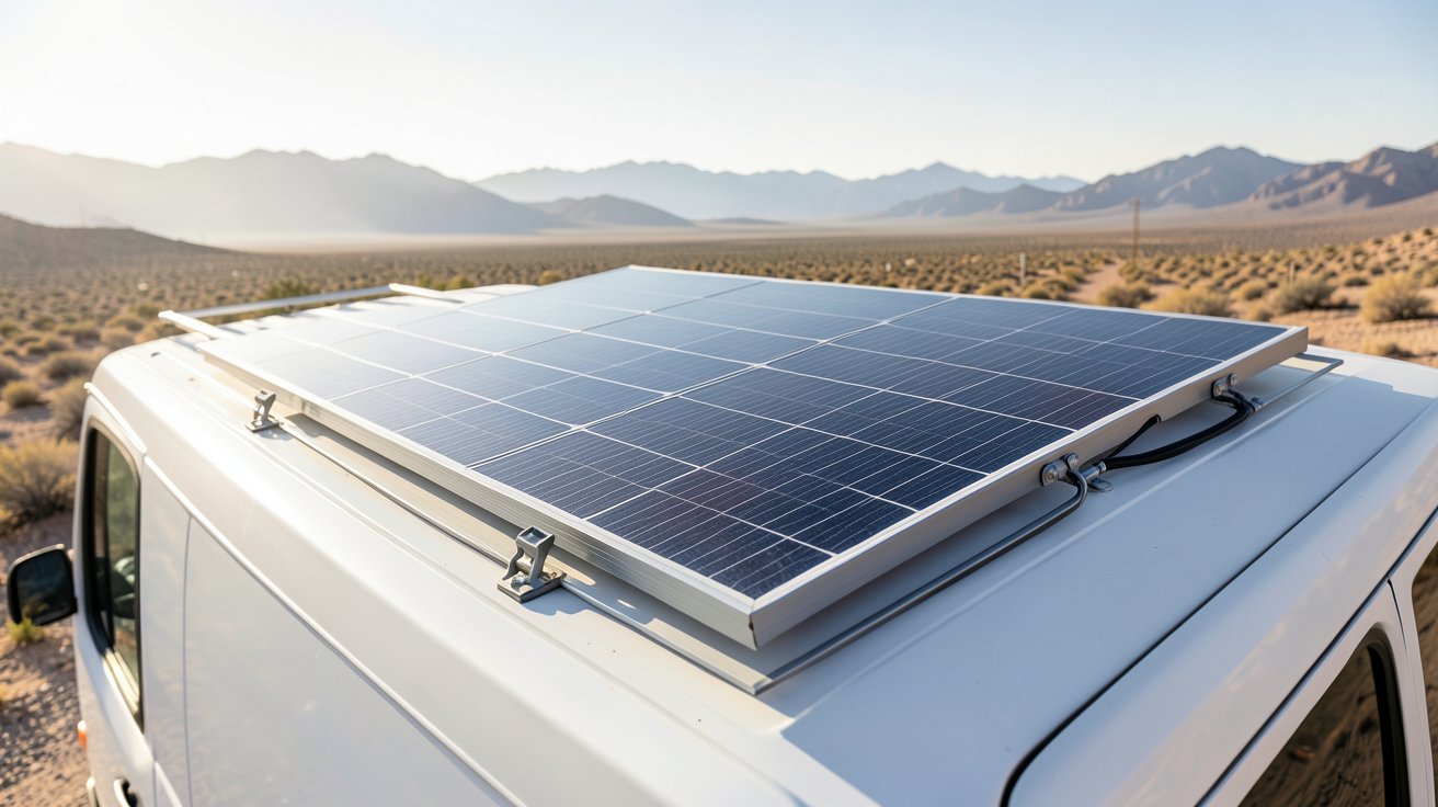 panneau solaire pour van installé sur le toit d'un véhicule aménagé