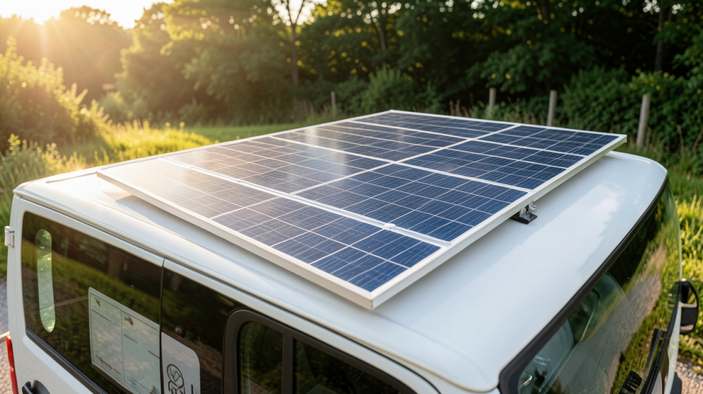 panneau solaire pour van installé sur le toit d'un véhicule aménagé