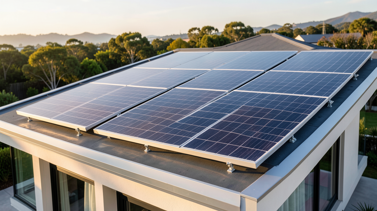 panneau solaire montrant les principaux types de panneaux photovoltaïques installés sur le toit d'une maison moderne