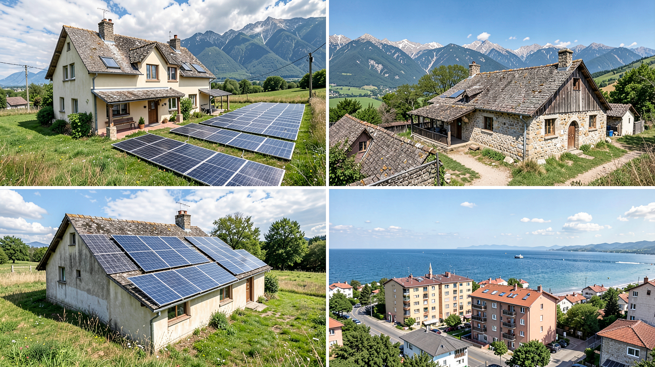 panneau solaire prix et rendement montrant des installations réelles de panneaux photovoltaïques dans différentes régions et profils de consommation