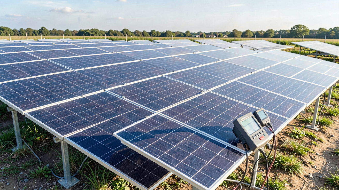 panneau solaire prix et rendement illustrant la mesure du rendement des panneaux photovoltaïques sous un ciel clair