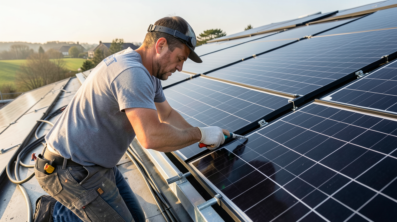 panneau solaire prix m2 installation sur toit de maison moderne avec installateur professionnel