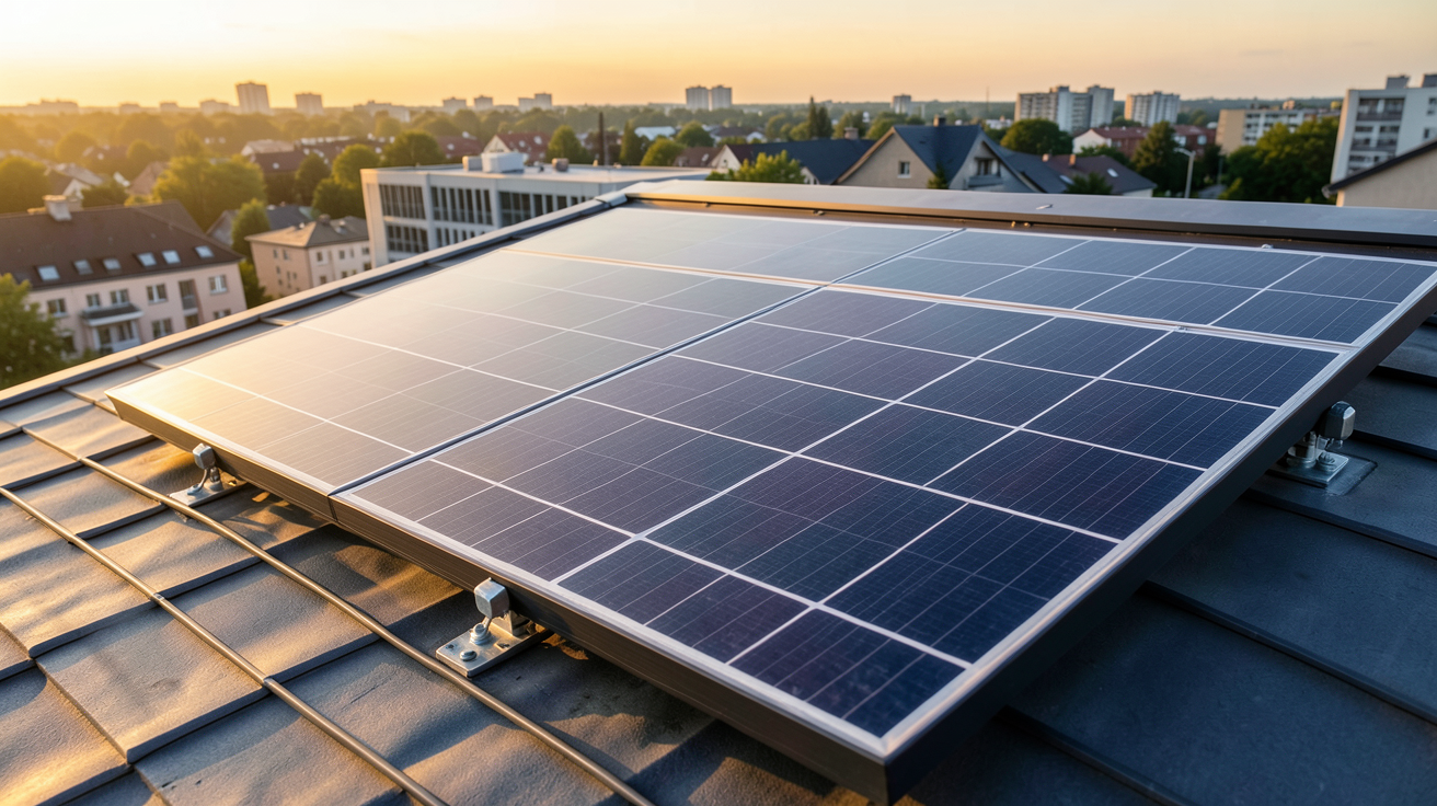 panneau solaire photovoltaïque de technologie avancée posé sur un toit moderne
