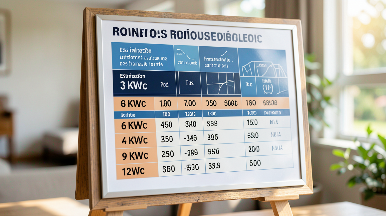 panneau solaire prix maison estimation par tranches de puissance 3 kWc, 6 kWc, 9 kWc et 12 kWc pour une maison de 150 m²
