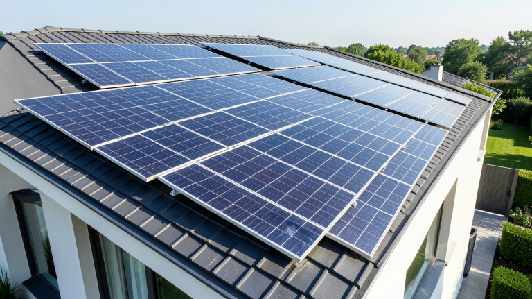 panneau solaire prix maison installé sur le toit d'une maison contemporaine