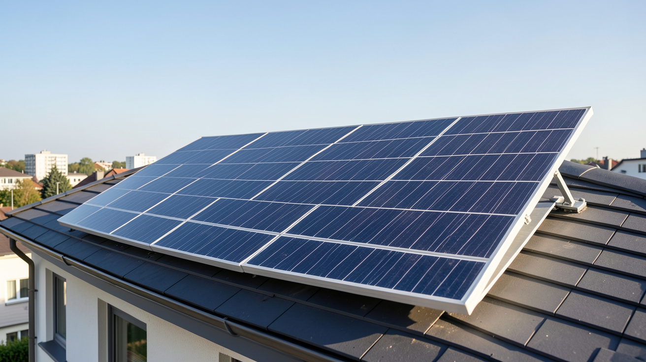 panneau solaire prix moyen 2025 installé sur un toit de maison moderne avec ciel dégagé