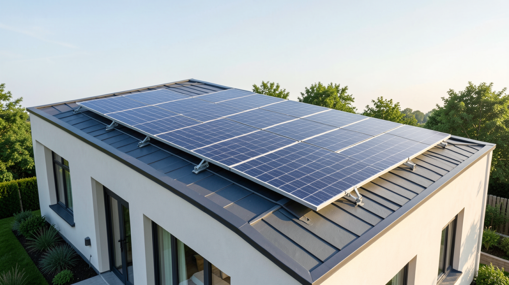 panneau solaire prix pour maison installé sur le toit d'une résidence contemporaine