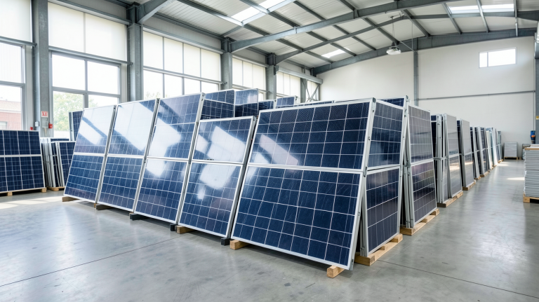panneau solaire prix usine stocké dans un entrepôt industriel moderne