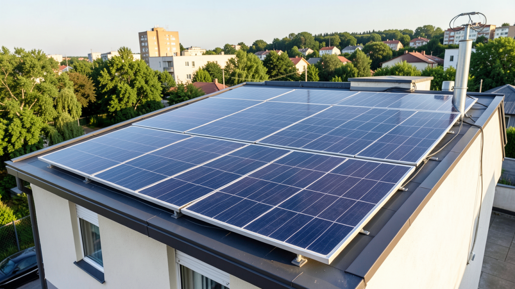 panneau solaire puissance m2 installé sur le toit d'une maison individuelle
