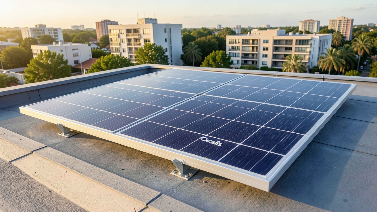 panneau solaire Qcells posé sur un toit résidentiel moderne