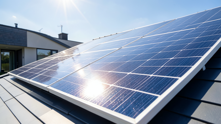panneau solaire qcell installé sur le toit d'une résidence moderne