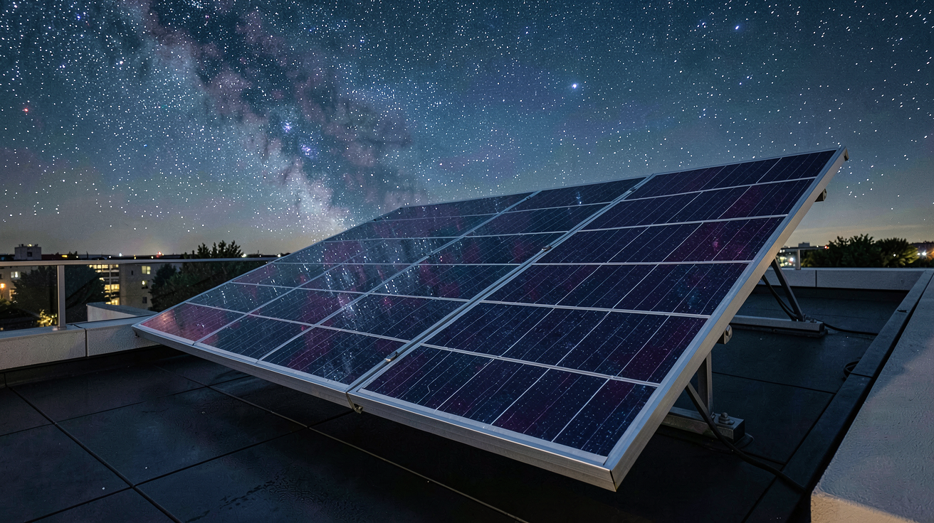 panneau solaire qui fonctionne la nuit par rayonnement infrarouge inversé installé sur un toit moderne
