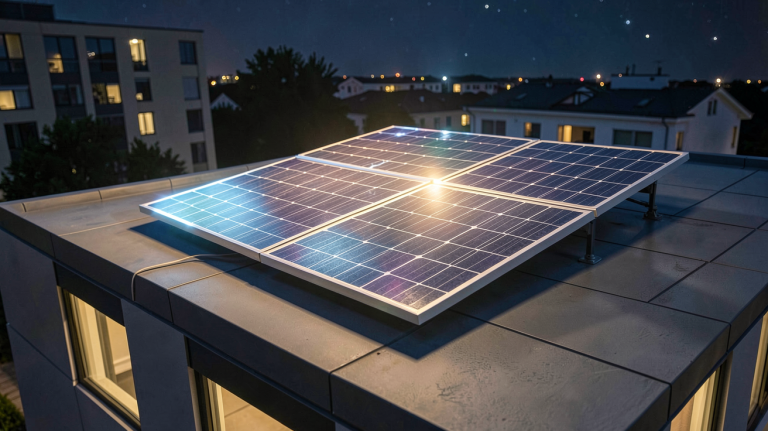 panneau solaire qui fonctionne la nuit grâce à une technologie innovante installée sur un toit moderne