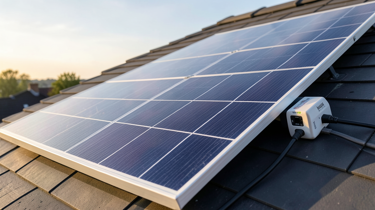 panneau solaire recharge batterie branché à une batterie lithium-ion externe via un régulateur de charge MPPT