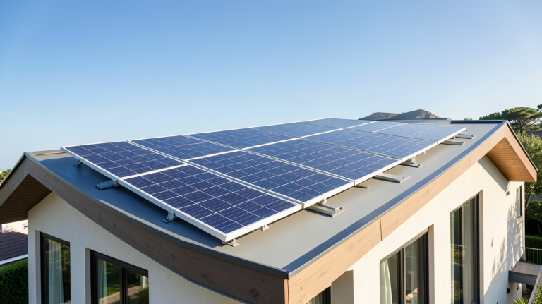 panneau solaire recharge batterie installé sur le toit d'une maison moderne