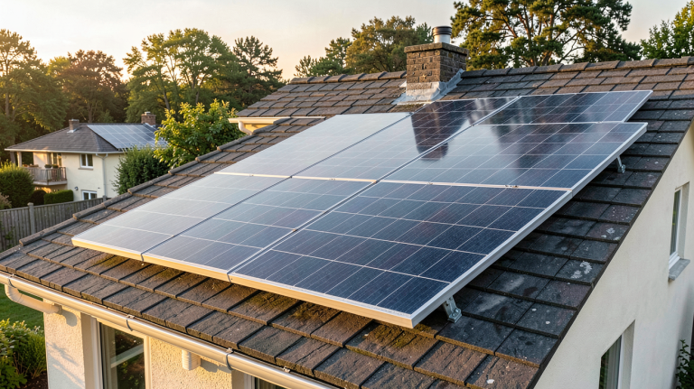 panneau solaire reconditionné installé sur le toit d'une maison individuelle