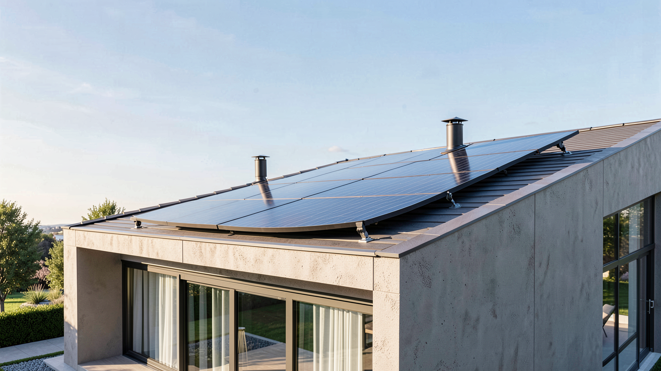 panneau solaire rond installé sur le toit d'une maison moderne
