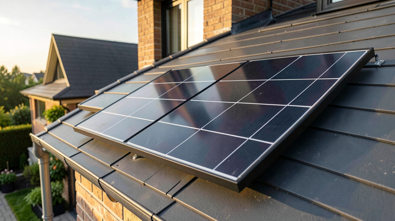 panneau solaire rond personnalisé installé sur un toit de maison moderne