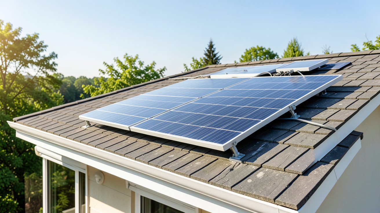 panneau solaire rotatif installé sur le toit d'une maison, prêt à suivre la trajectoire du soleil