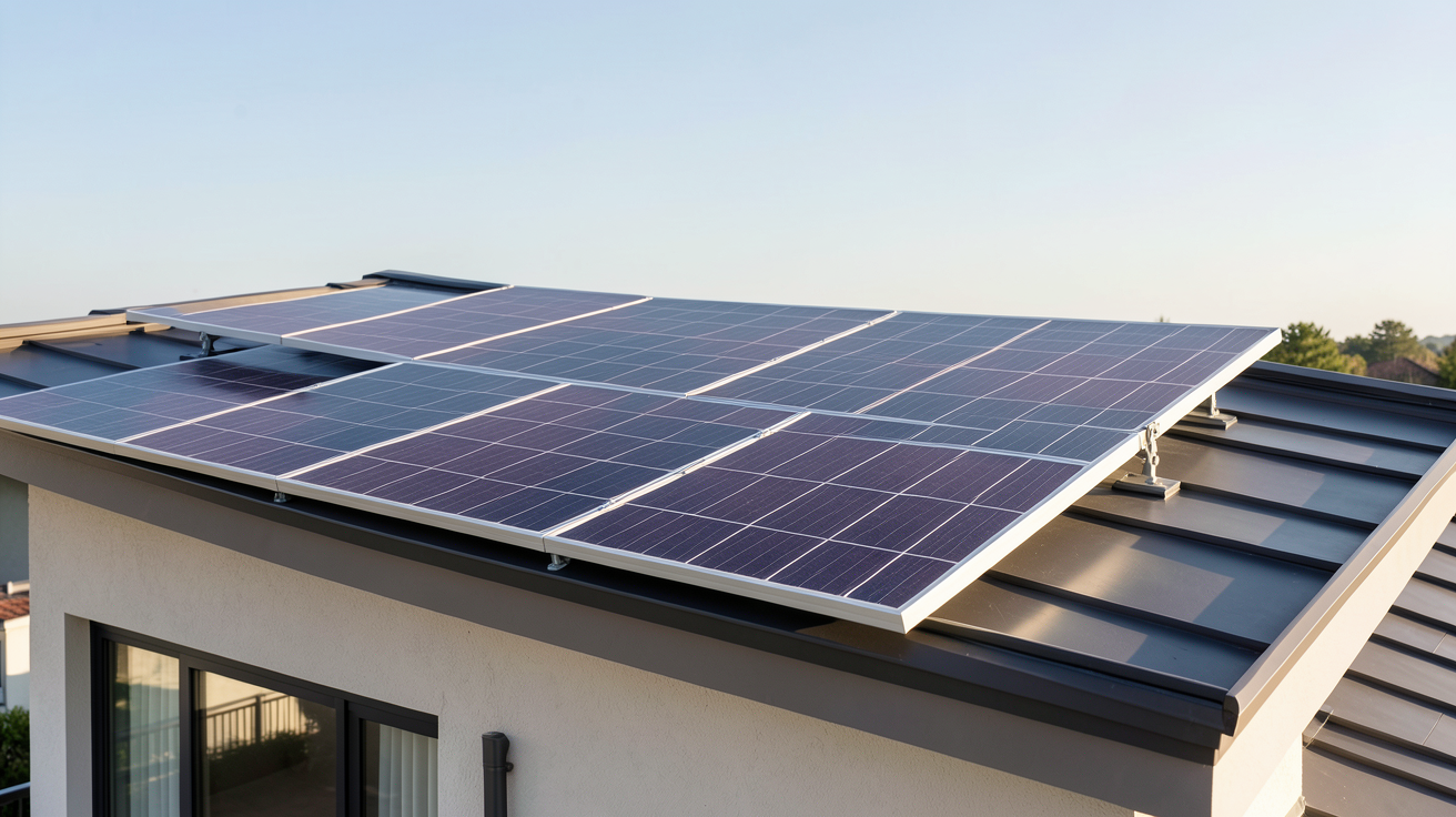 panneau solaire rouge installé sur un toit de maison moderne illustrant le rendement réel des panneaux solaires colorés