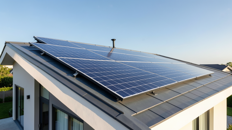 panneau solaire sans batterie installé sur le toit d'une maison moderne