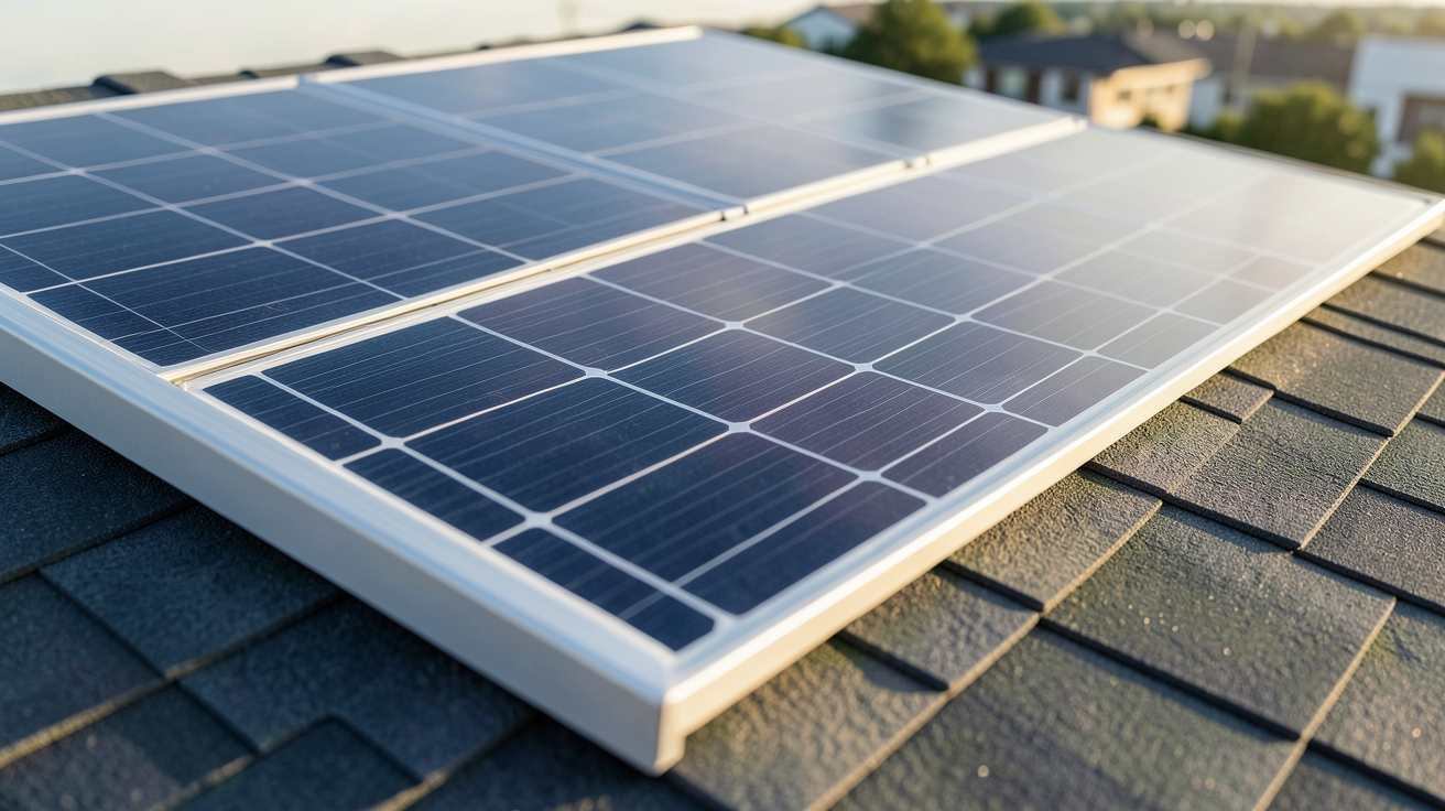 panneau solaire shingled montrant la technologie des cellules interconnectées sans espace visible