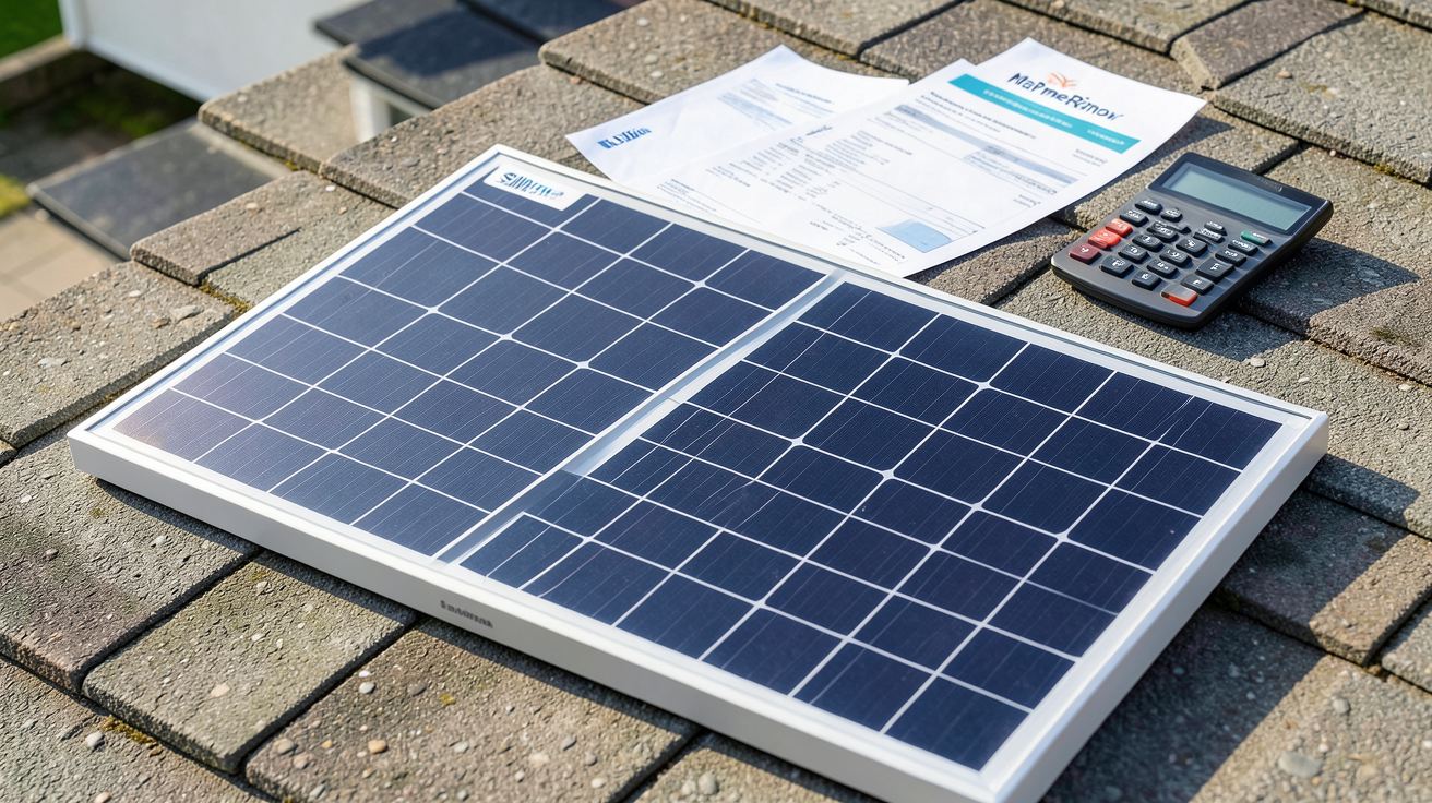 panneau solaire Sillia sur toit avec documents d'aides financières 2024 comme MaPrimeRénov’ et TVA réduite