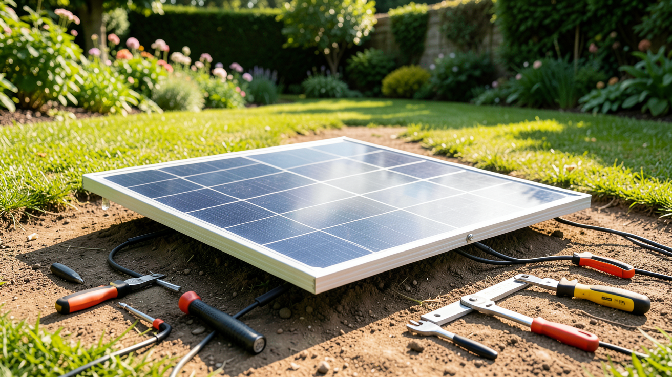 panneau solaire sol étapes détaillées d’installation DIY avec outils et support de fixation