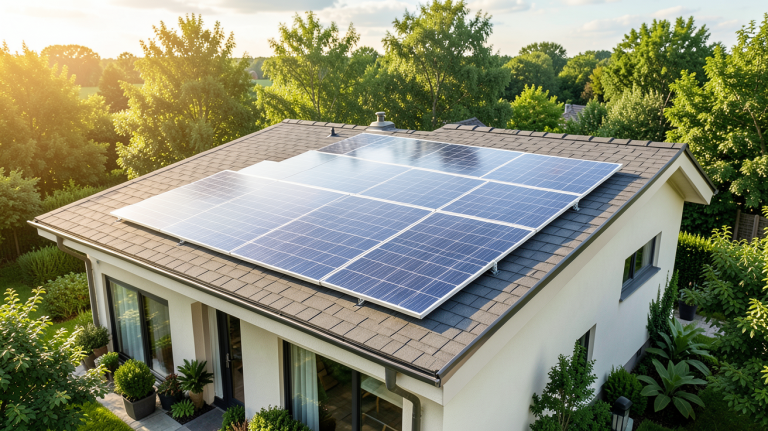 panneau solaire solar installé sur le toit d'une maison écologique