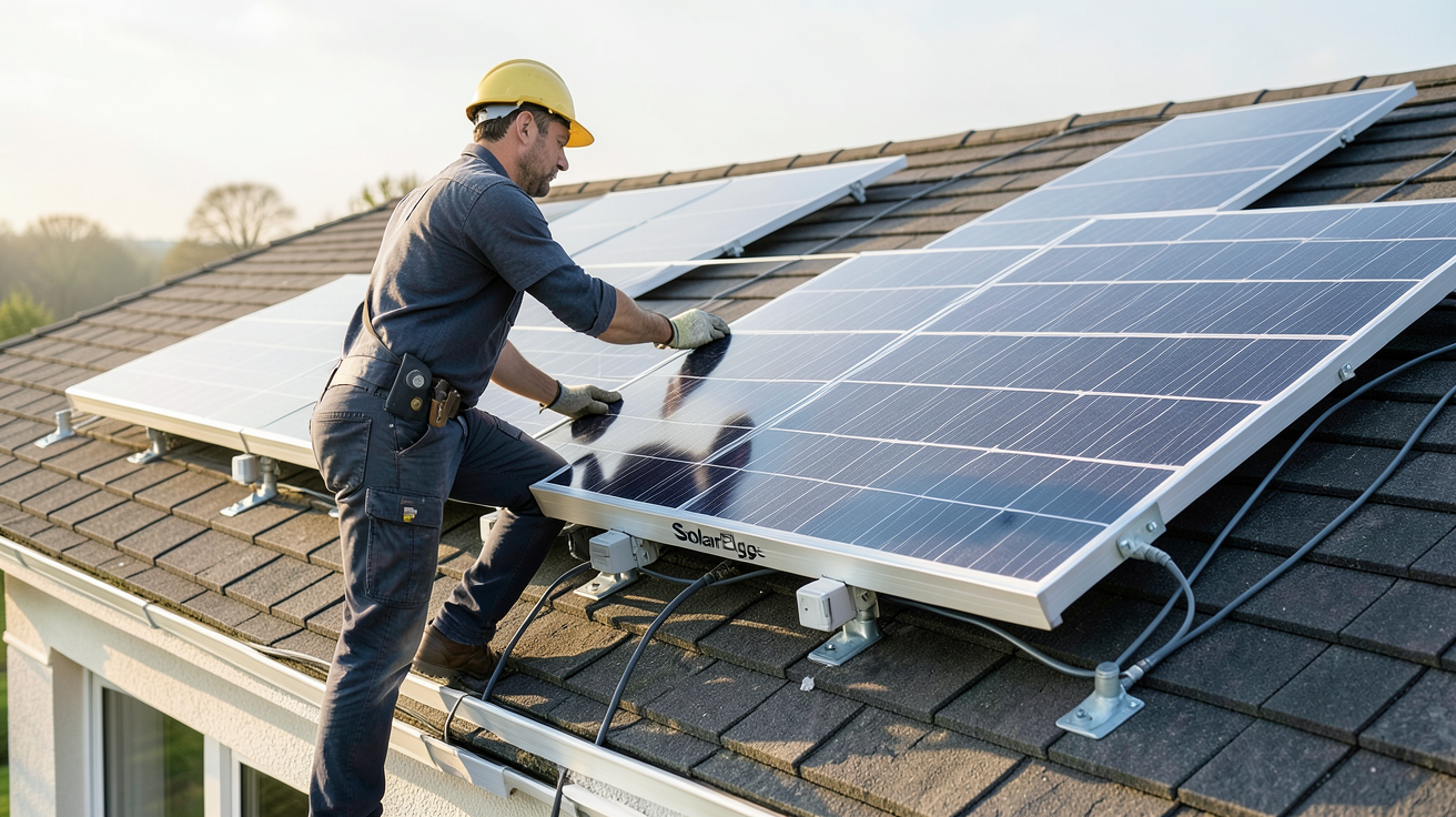 panneau solaire Solaredge installation étape par étape sur toit de maison individuelle