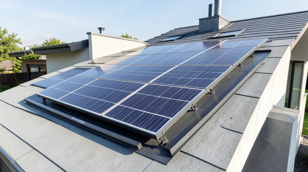 panneau solaire solaredge installé sur le toit d'une maison moderne, capturant la lumière du soleil