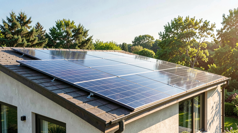 panneau solaire Soluxtec installé sur le toit d'une maison écologique
