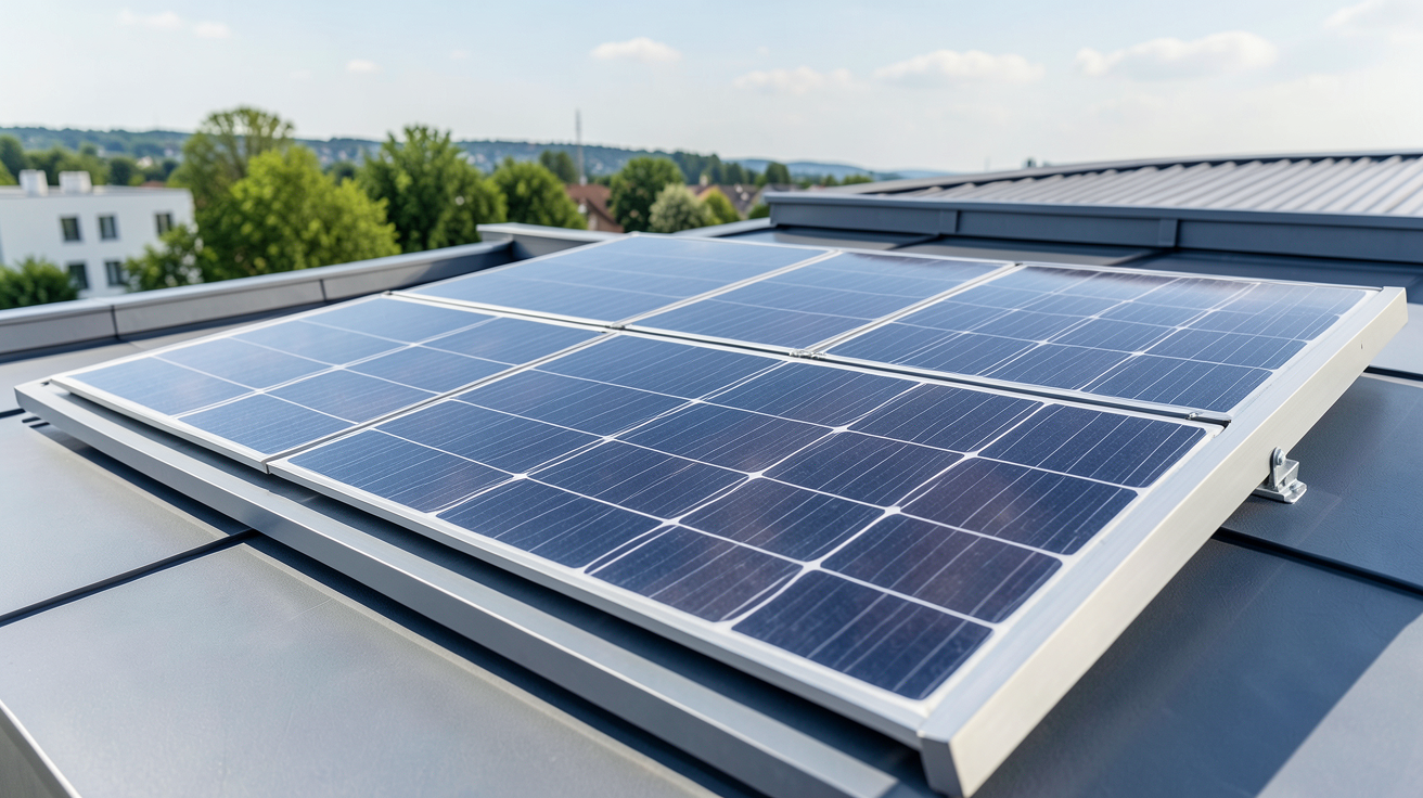 panneau solaire souple 100w affichant un modèle de haute performance posé sur un toit avec une lumière naturelle, illustrant le comparatif des meilleurs panneaux de 2024