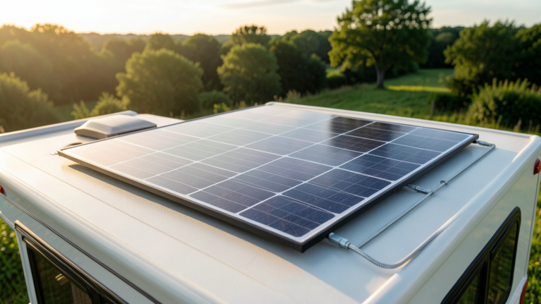 panneau solaire souple 150w installé sur le toit d'un camping-car