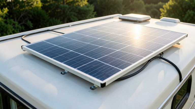 panneau solaire souple 300w 12v installé sur le toit d'un camping-car